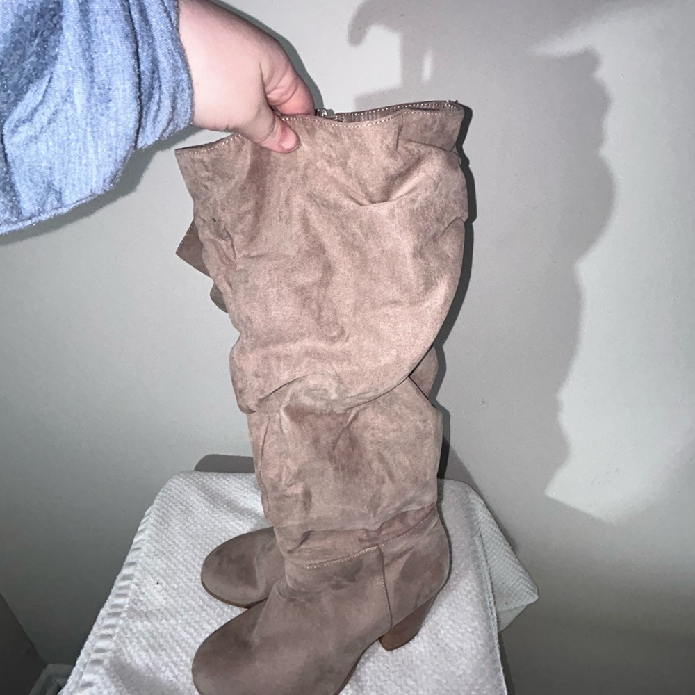 Torrid Tan faux Suede Heeled Boots Sz. 9.5 WW and Wide Calf. VGUC